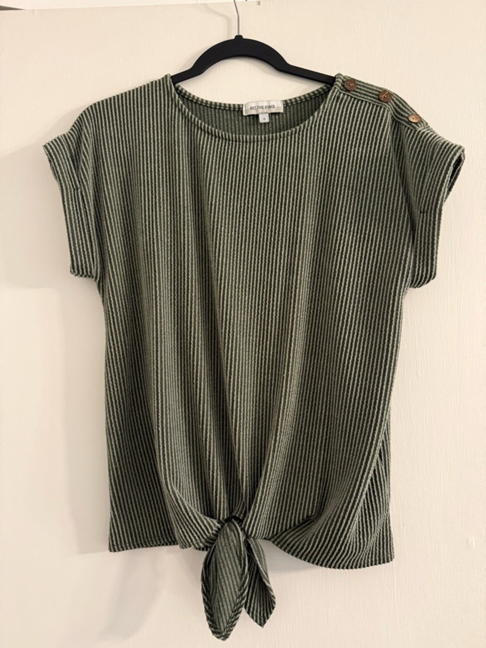 Tie-Front Short Sleeve Top in Olive Green - Soft Surroundings